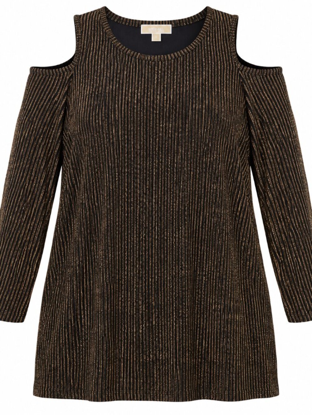 Michael Kors 3X Black Gold Metallic Stripe Cold Shoulder Tunic Top Plus